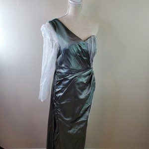 A SexyProm Womens Green One Shoulder Split Dress
